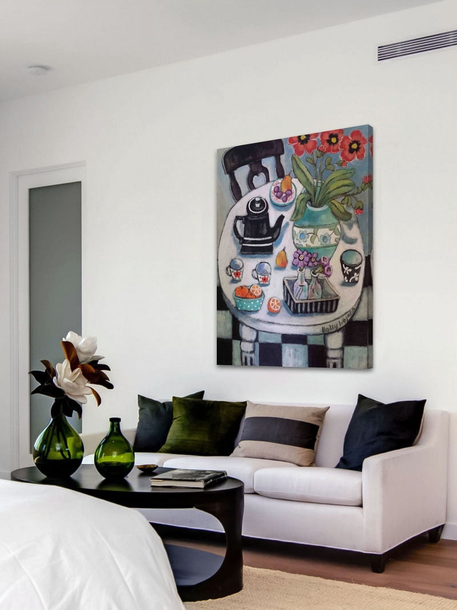 Marmont Hill "Fruit and Flowers on White Table" Painting Print on Canvas