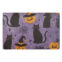 Yayeee Doormat for Indoor Entrance 32" x 20" Non Slippery Floor Rug, Purple Halloween Black Cat