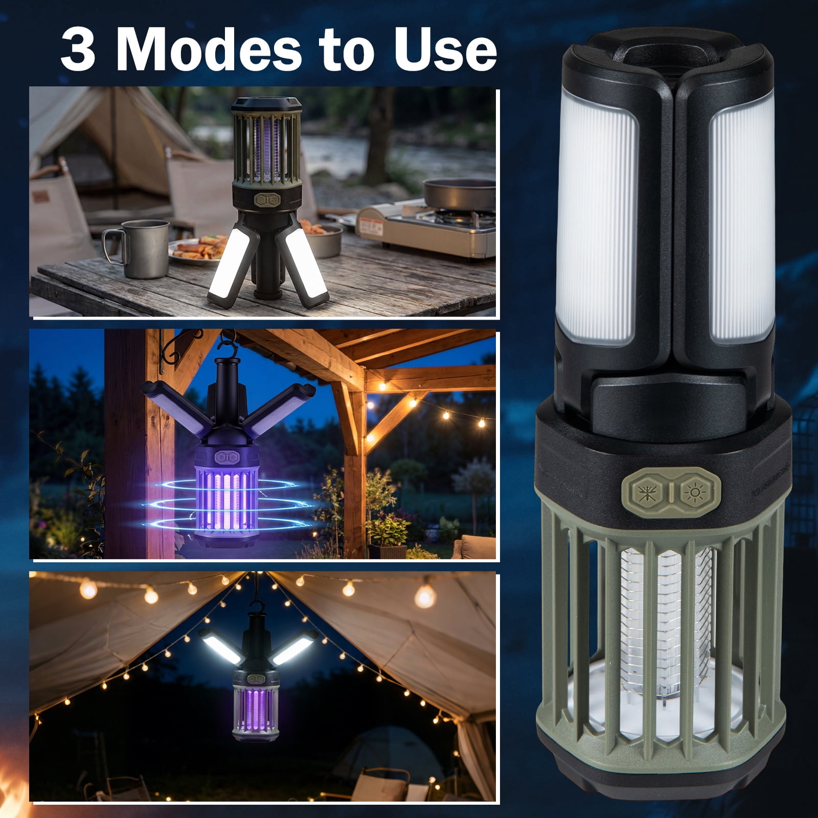 Costway Outdoor Bug Zapper w/Foldable Camping Lantern, Type-C Rechargeable for Patio