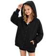 thumbnail image 2 of LUGOGNE Kids Girls Button Down Hooded Sweatshirt Jacket Casual Long Sleeve Hoodie Coat with Pockets Black,11-12 Years, 2 of 7
