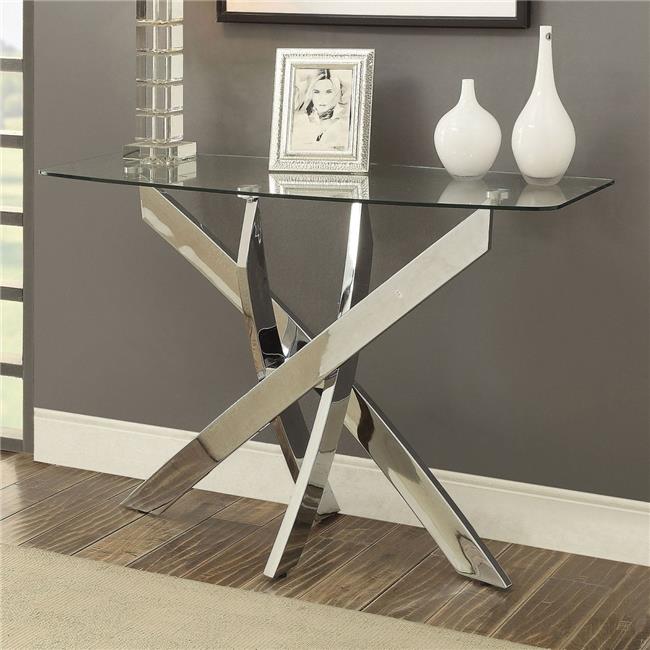 Benjara BM208089 29.75 x 17.75 x 45.25 in. Rectangular Glass Top Sofa Table with Criss Cross