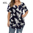 thumbnail image 1 of Camisa de mujer Camiseta de manga corta con estampado floral Blusa con cuello en V, Azul, 4XL Speravity AP002466-39, 1 of 3