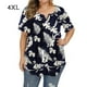 thumbnail image 1 of Camisa de mujer Camiseta de manga corta con estampado floral Blusa con cuello en V, Azul, 4XL Kearding AP002466-39, 1 of 3