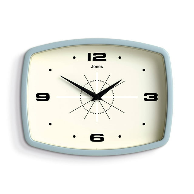 Reloj de pared JONES CLOCKS® Movie Retro 25,5 x 19,5 cm, color azul pálido