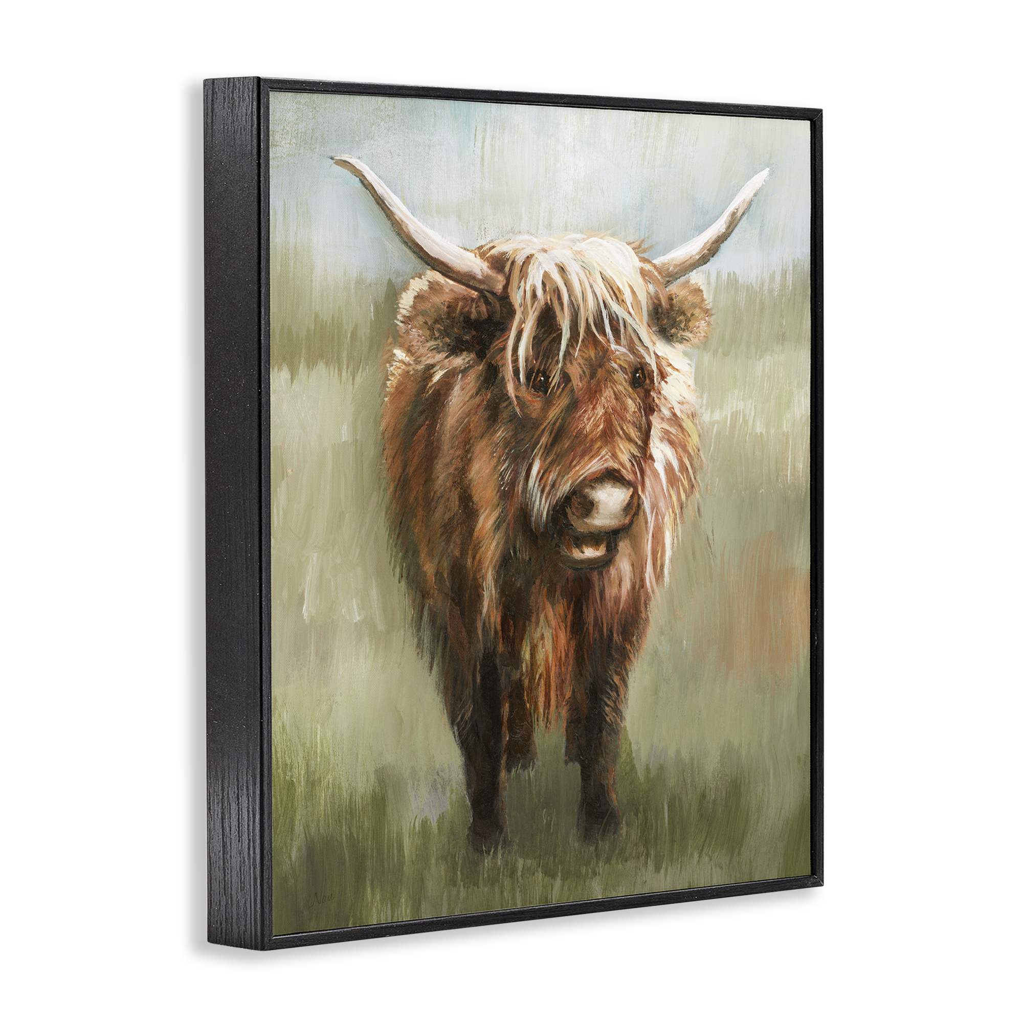 Stupell Industries Highland Cattle Painting Animals & Insects Painting Black Framed Art Print Wall Art, 16 x 20