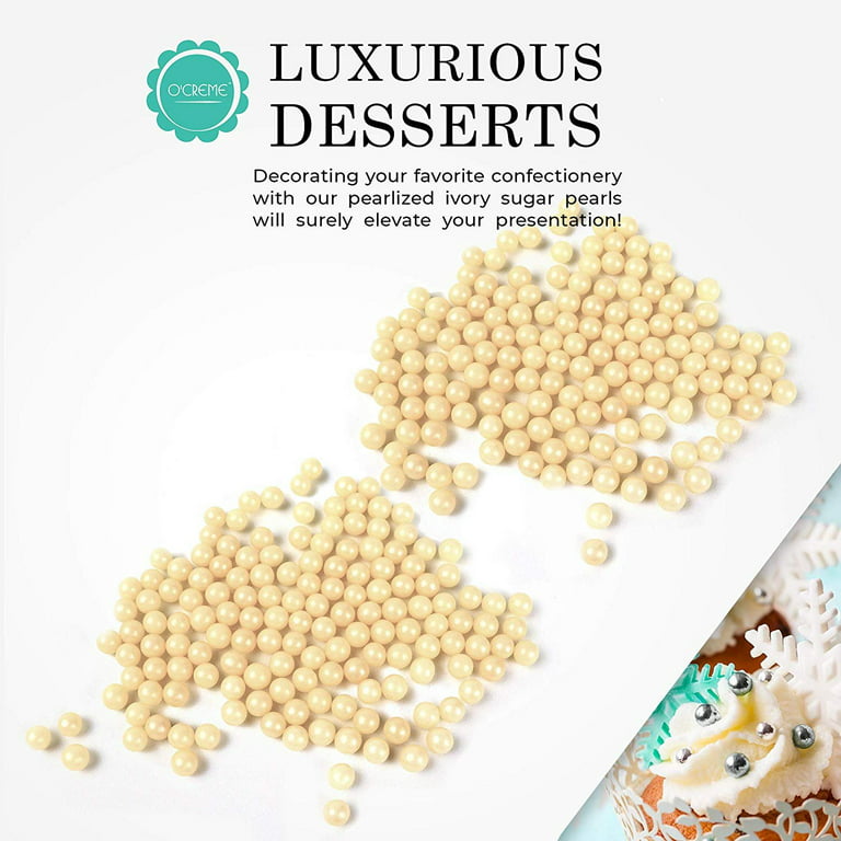 O'Creme Ivory Edible Sugar Pearls Cake Decorating Supplies for Bakers:  Cookie, Cupcake & Icing Toppings, Beads Sprinkles For Baking, Certified,  Candy