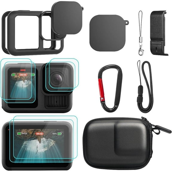 Accessories for GoPro Hero 13 Black, PU Mini Carrying Case, Silicone Sleeve Rubber Protective Case, Replacement Battery Side Cover, Lens Cap & Screen Protectors for Go Pro 13 Accessories Kit