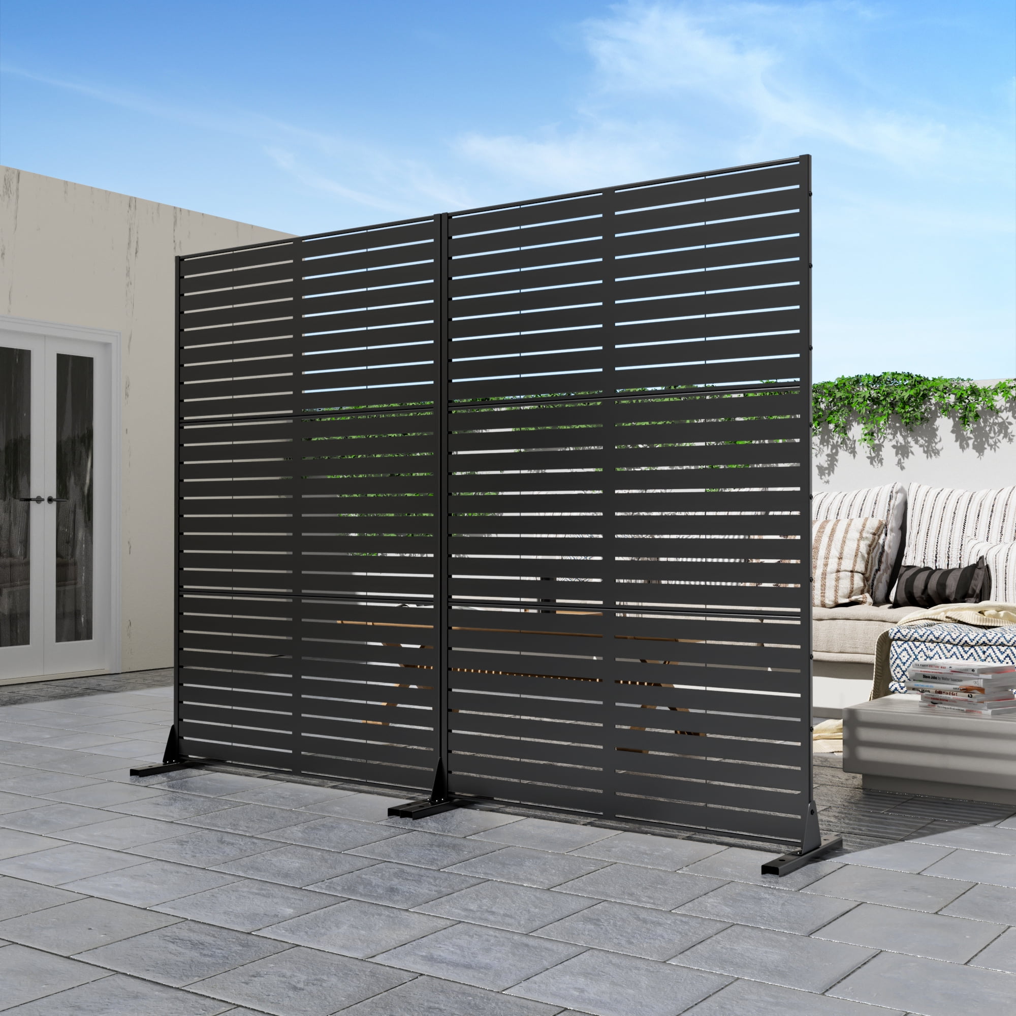 MAYEERTY Metal Room Divider – Industrial Galvanized Steel Privacy Screen,Stripe,Black