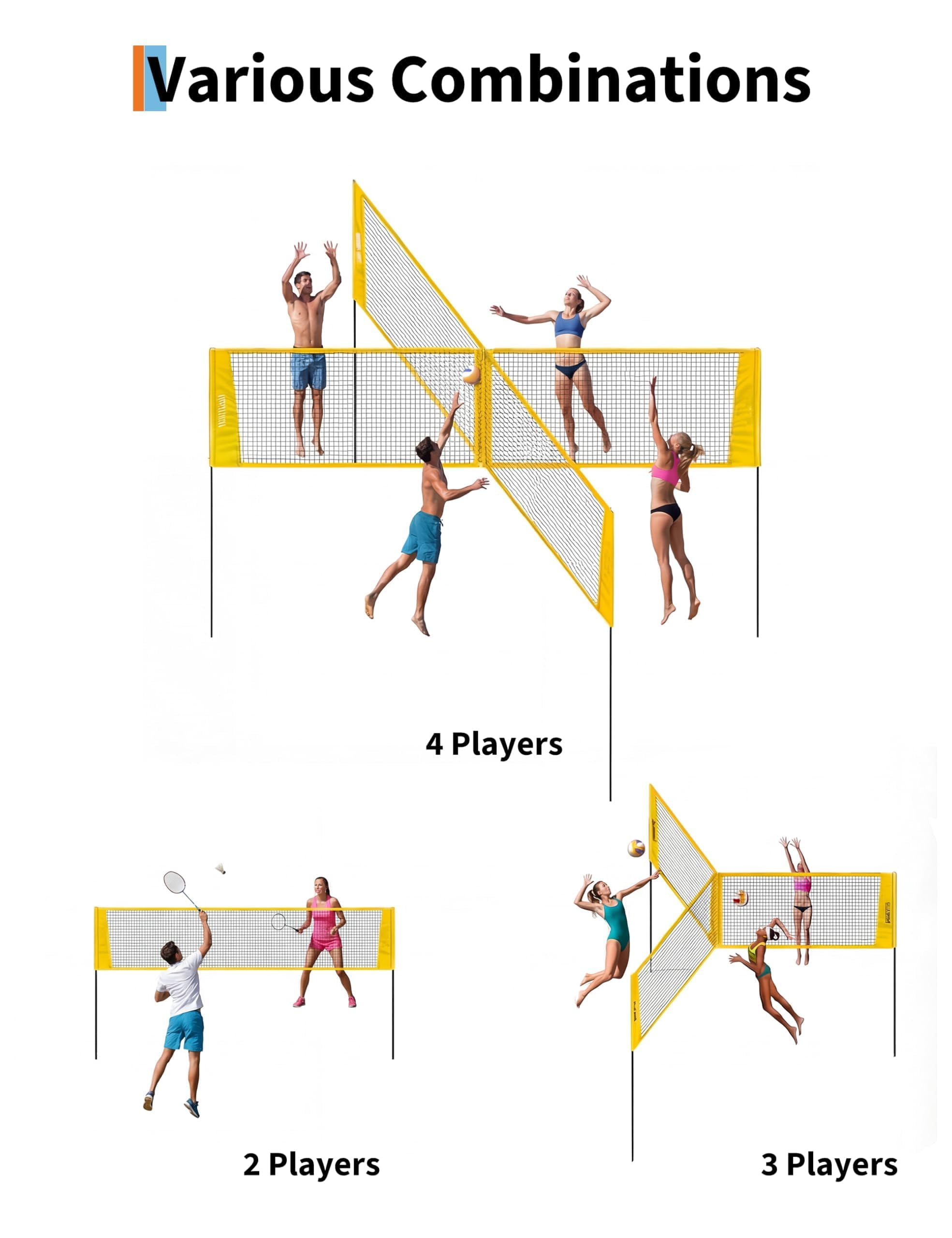 QinaQin 4-Grip Volleyball Net Set, Portable Training Net, 4.26-Meter Four-Way Adjustable Outdoor Competition Net, 3 Height Adjustment Levels