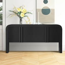 Striped Accent Cabinet with 4 Doors, Atumon Buffet Cabinet with Adjustable Shelves, Modern Accent Cabinet Furniture for Hallway Entryway Living Room, 63"L x 14.9"W x 31.8"H, Black