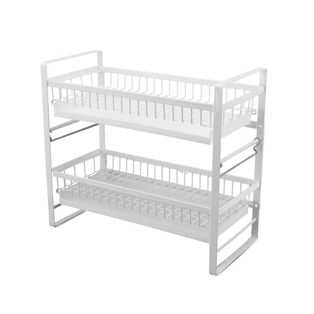 Dish Drainer, Easy Assembly 2 Tier Nonslip Stable Structure Dish Drying