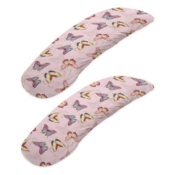 SCRAWLGOD Butterfly Yellow Pink Stretchable Office Chair Arm Slipcovers Cozy Removable Desk Chair Armrest Protector Universal Computer Chair Arm Covers, 2 Pcs Set