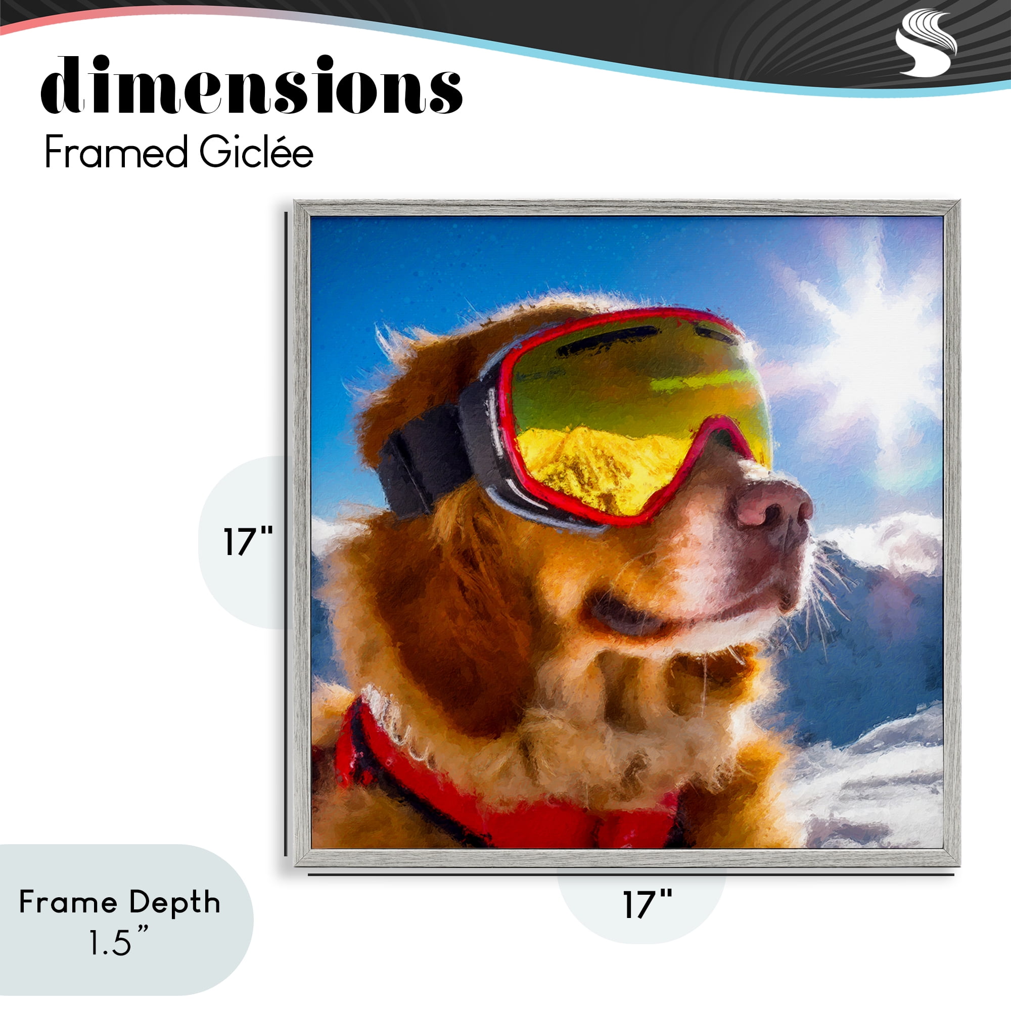Stupell Industries Ski Goggles Retriever Gray Framed Giclee Art, design by Sean Parnell