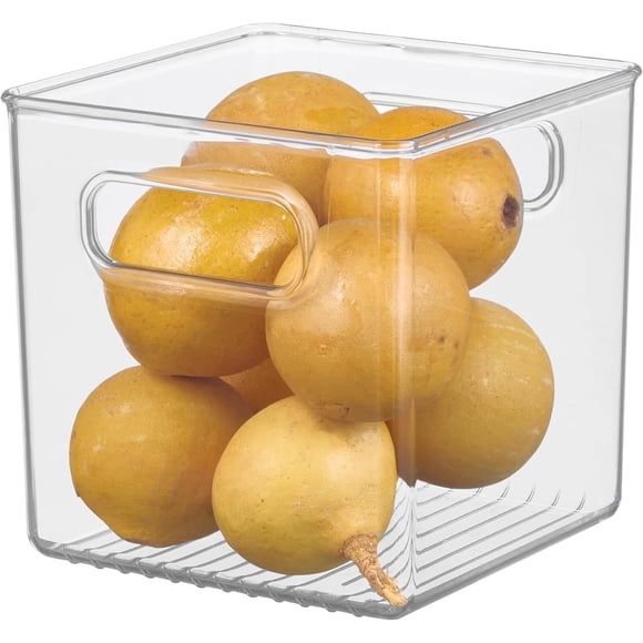 iDesign Plastic Fridge and Freezer Storage Organizer Cube Bin With Handles, Clear Container for Food, Drinks, Produce Organization, BPA-Free, 6" x 6" x 6", Clear
