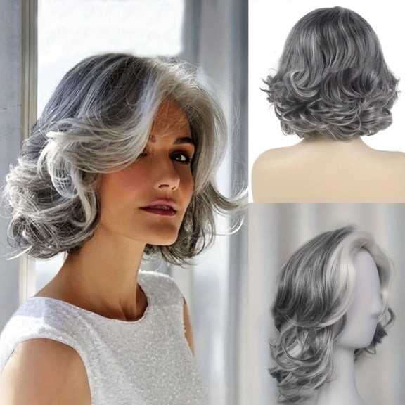 Bradem Women's Silver Gray Short Wig – Heat-Resistant Synthetic Hair, Adjustable Cap, Natural-Looking, Easy to Wash