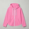thumbnail image 7 of DJDLJWCJ Women's Full Zip Hoodies Loose Fit Long Sleeve Hoodie Sweatshirts Solid Color Lightweight Hooded Jacket Pink Size XL, 7 of 7