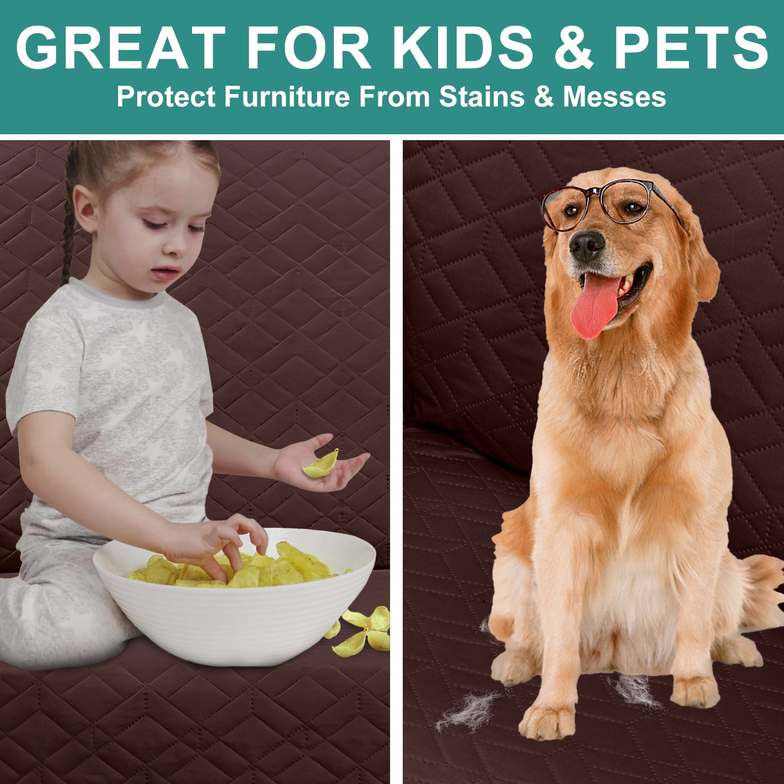 SANMADROLA Reversible Loveseat Covers for 2 Cushion Couch Sofa Cover Water Resistant Couch Cover Furniture Protector with Elastic Straps for Kids, Dogs, Pets (46" Loveseat, Coffee)
