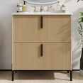 thumbnail image 2 of 30" Bathroom Vanity with Ceramic Sink, Modern Fluted MDF Cabinet, Full-Extension Soft Close Drawers, Minimalist Black Pulls, Natural Finish, American Design, Bathroom Storage, 2 of 8