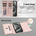 thumbnail image 2 of Magnetic Flip Case for iPhone 16 Pro Max,Crossbody Strap RFID Blocking Leather Purse Case with Card Holder, Zipper Bills Slot Handbag Wrist Lanyard Cover for iPhone 16 Pro Max,Rosegold, 2 of 6