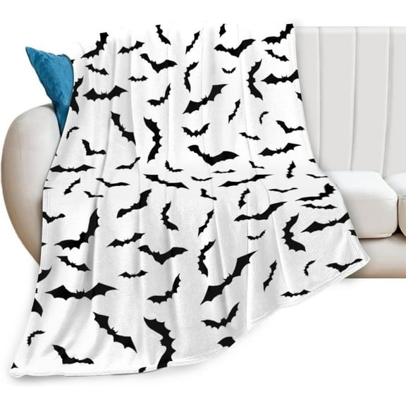 Halloween Black Bat Soft Throw Blanket All Season Microplush Thick Warm Blankets Tufted Fuzzy Flannel Throws Blanket for Bed Sofa Couch 60"x50"