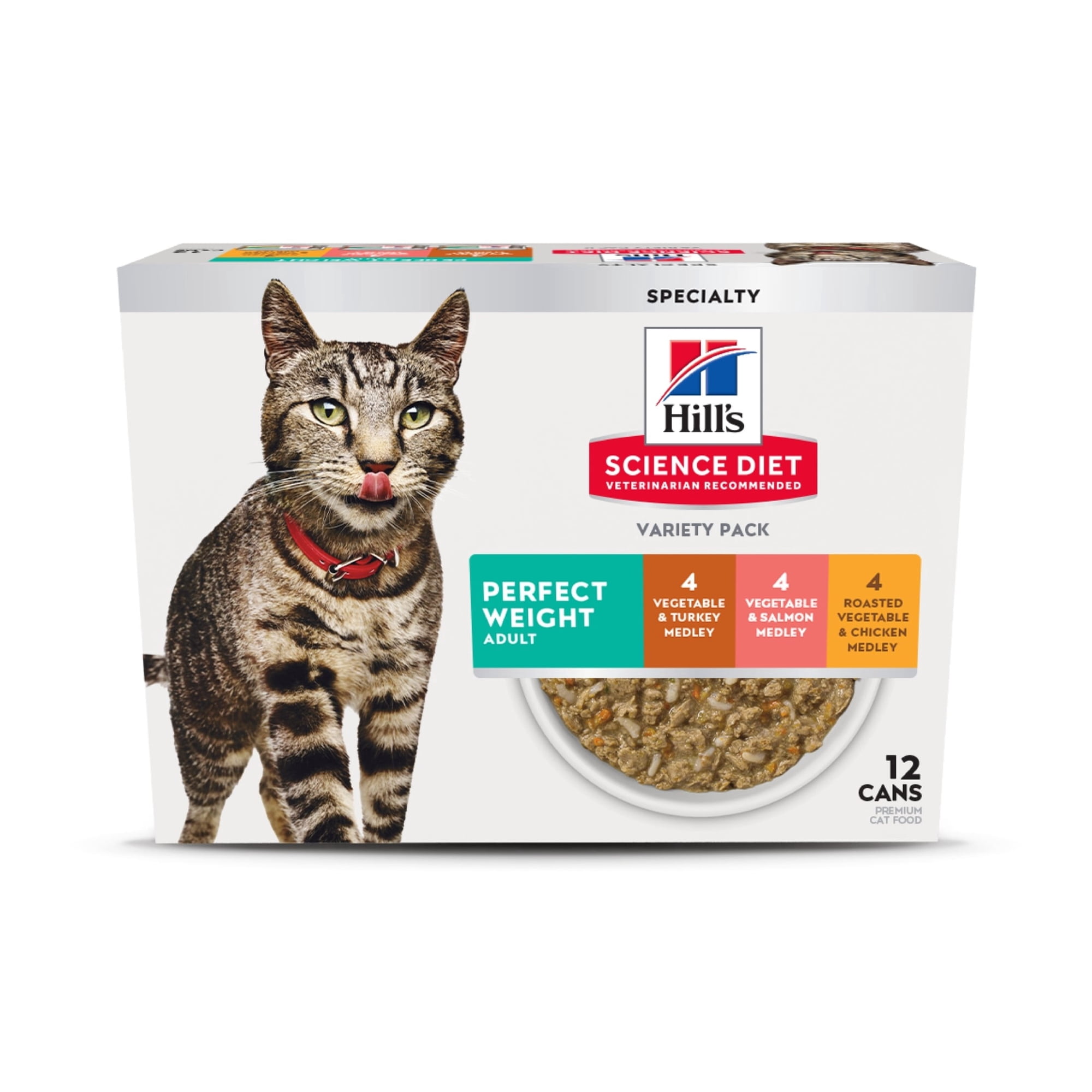 Hill's Science Diet Adult Perfect Weight Vegetable Chicken, Turkey & Salmon Wet Cat Food, Variety Pack 2.9oz Can 12pk