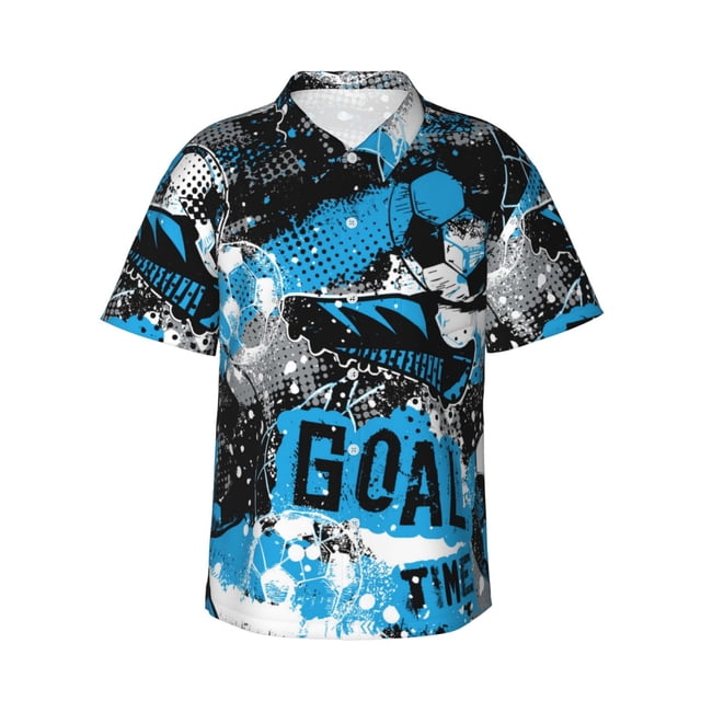 Fotbe Football Time Camisa Hawaiana para Hombre Unisex – Camisa Casual de Verano con Botones de Manga Corta de Algodón y Lino,X-Large