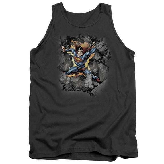 Superman Break On Through Adult Tank Top Charcoal