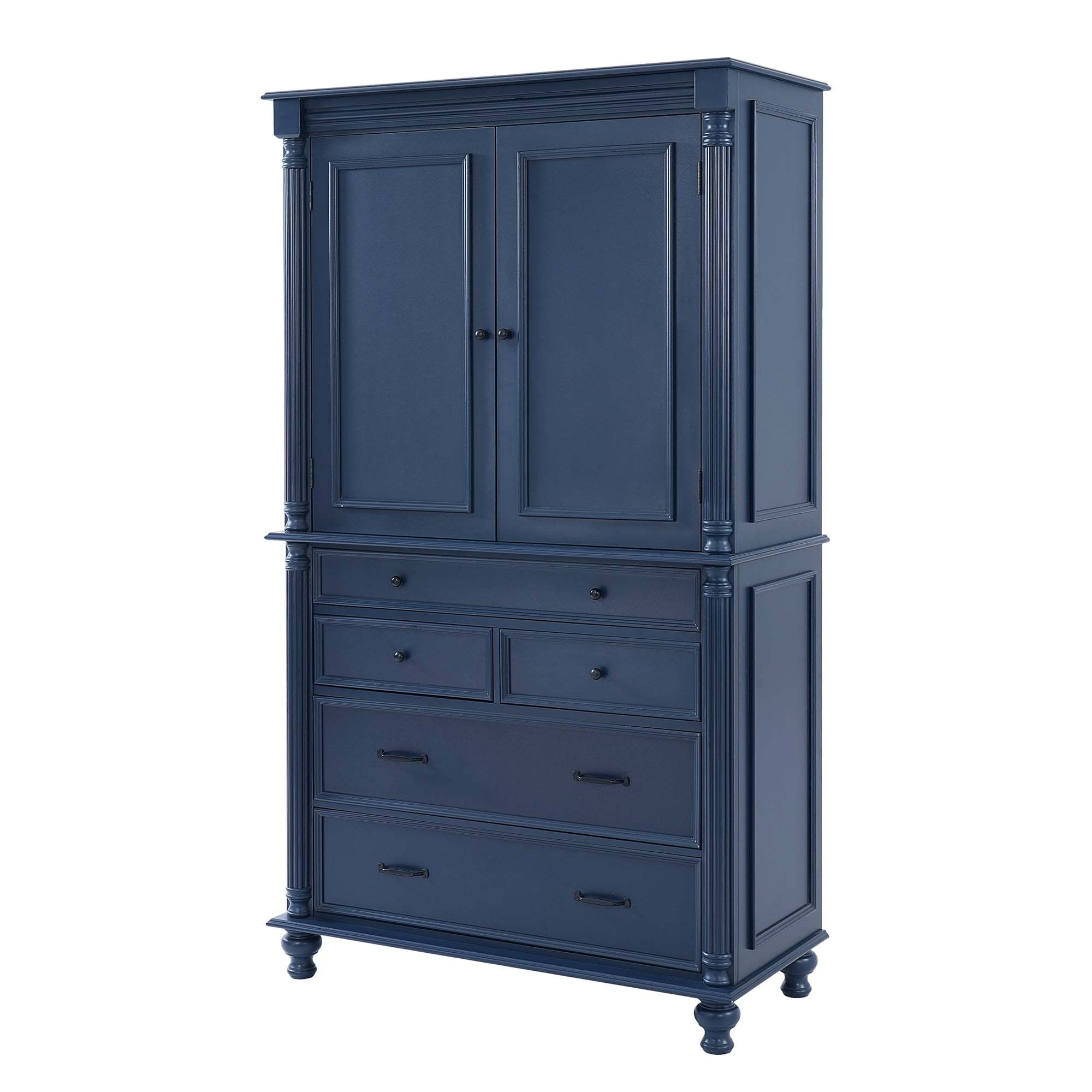 Euroco Freestanding Large Kitchen Pantry , 43.3x20x77.3inch Tall Storage Cabinet Cupboard with 6 Door Shelves, 2 Adjustable Shelves and 5 Drawers,Blue