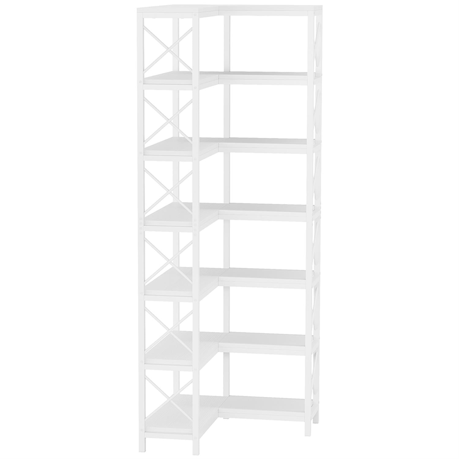 Demi Bonn 7 Tier Corner Bookshelf, Bookshelves, Open Etagere Bookcase Shelf Storage Organizer, Storage Shelving Unit for Bedroom, Living Room and Home Office, White