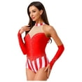 thumbnail image 3 of YiZYiF Womens Rhinestone Striped Circus Gymnastics Leotard with Gloves Halloween Ringmaster Costume Red XXL, 3 of 7