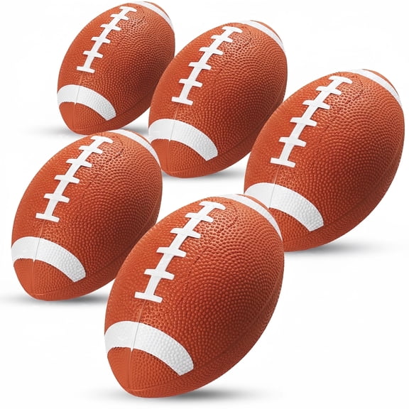 PlayBolt 6-Inch Mini Footballs – 5 Pack Brown | Inflatable PVC Toy Footballs with Hand Pump for Kids & Toddlers – Indoor & Outdoor Play, Parties & Backyard Games