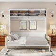 thumbnail image 3 of Queen Size Murphy Bed, Wooden Queen Murphy Bed with Sofa, Folding Wall Bed with Storage Shelves or Home/ Office, White, 3 of 9