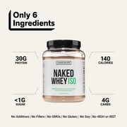 Naked Chocolate Whey Isolate Protein - Only 6 Ingredients, 30g Grass-Fed Protein, Undenatured, No GMO, No Soy, Gluten-Free, No Preservatives - 24 Servings