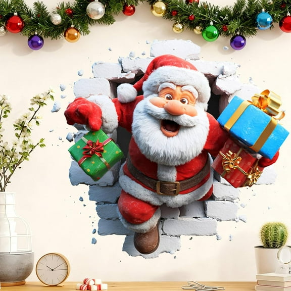 Christmas Creative Wall Sticker, 2026 New 3D Santa Claus Breaking Through The Wall Sticker, Residue Free, Damage Free, for Bedrooms, Hallways, Office, Instant Festive Touch(A(Set2))