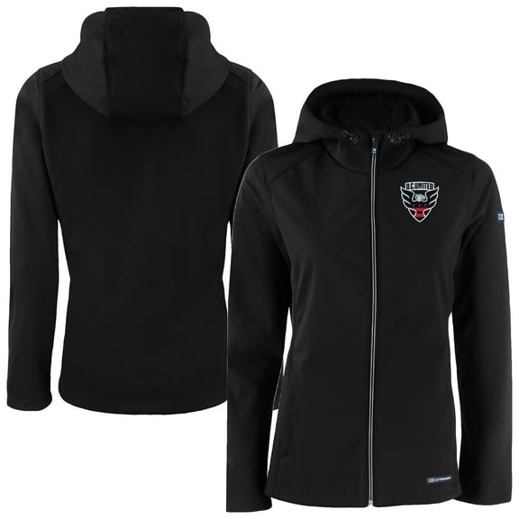 Women's-Cutter & Buck Black D.C. United Evoke Eco Softshell Recycled Full-Zip Jacket