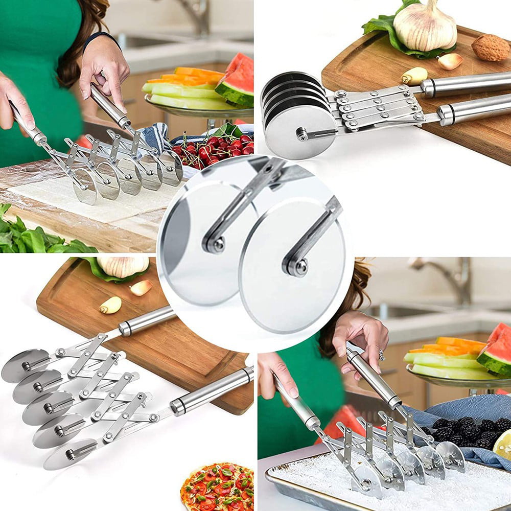  7 Wheel Stainless Steel Pastry Cutter,Expandable Pizza  Slicer,Adjustable Cutter Roller Cookie Dough Cutter Divider: Home & Kitchen