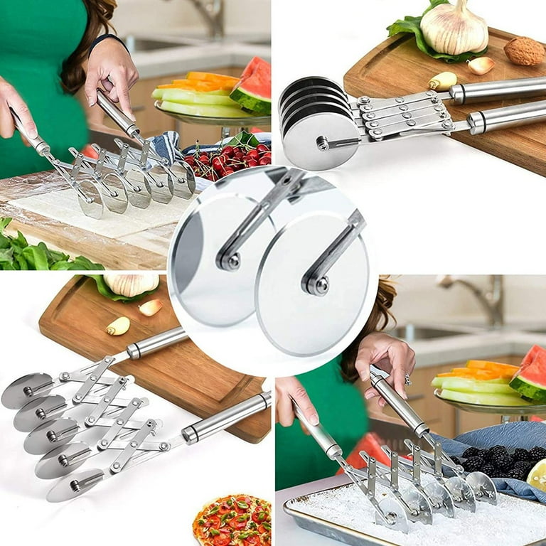 5 Wheel Pastry Cutter, Stainless Pizza Slicer, Expandable Pizza