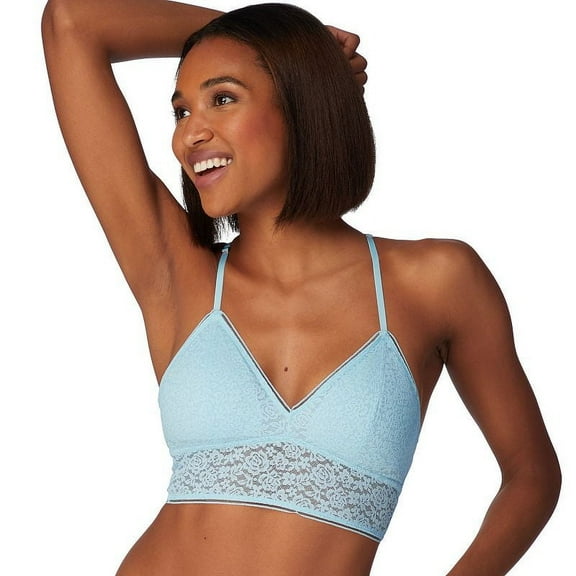 Maidenform Women's Pure Comfort Stretch Lace Longline Wireless Bralette - Blue Whimsy - Women's Size Small