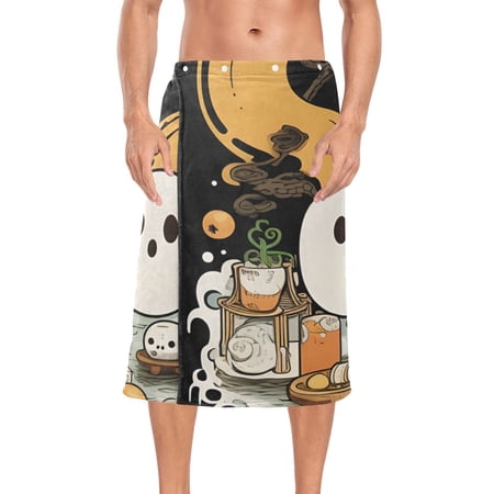 Halloween Ghosts Bath Towel Wrap for Man Adjustable Shower Wrap Button Closure Body Towel for Sauna Gym
