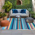 thumbnail image 2 of Mexican Style Outdoor Rug for Patio/Deck/Porch, Non-Slip Large Area Rug 3 x 5 Ft, Colorful Mexico Stripes Light Blue Indoor Outdoor Rugs Washable Area Rugs, Reversible Camping Rug Carpet Runner, 2 of 8