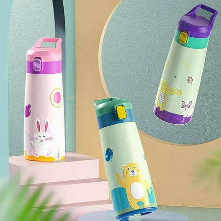 

Kids Insulated Cute Water Bottle Cartoon Stainless Steel Vacuum Flask With Straw Double Wall Vacuum Sweat Leak-Proof Pattern