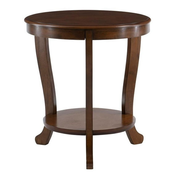 Pemberly Row Round Transitional Wood Side Table with Shelf in Hazelnut Brown