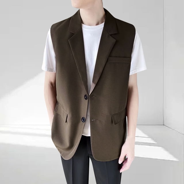 pstuiky Camisetas sin mangas para hombre, Traje de bolsillo de color liso con solapa y sin mangas para hombre Camisas para hombres s
