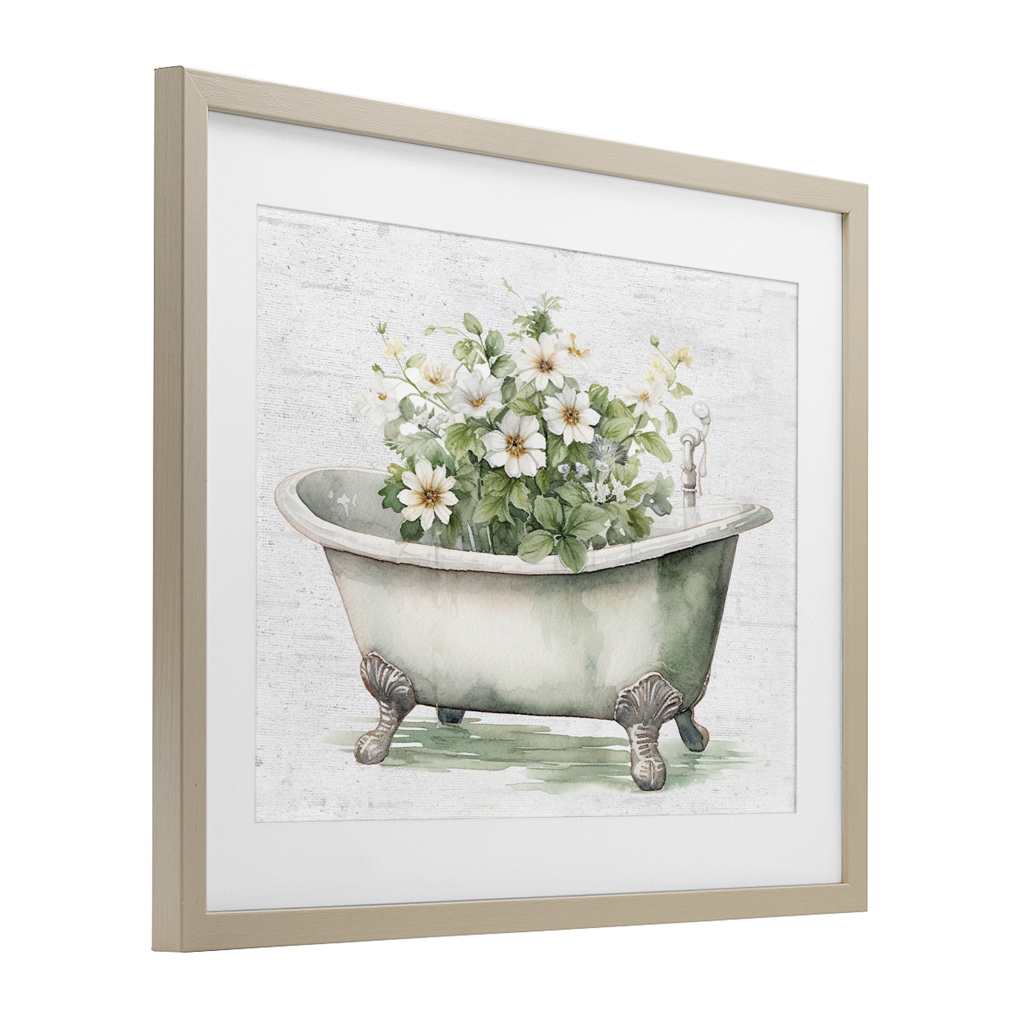 Boho Tub with Daisies Birch Framed Print Under Glass, design by Lettered and Lined