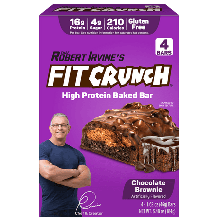 FITCRUNCH Chocolate Brownie Protein Bar, 16g, 4 Count