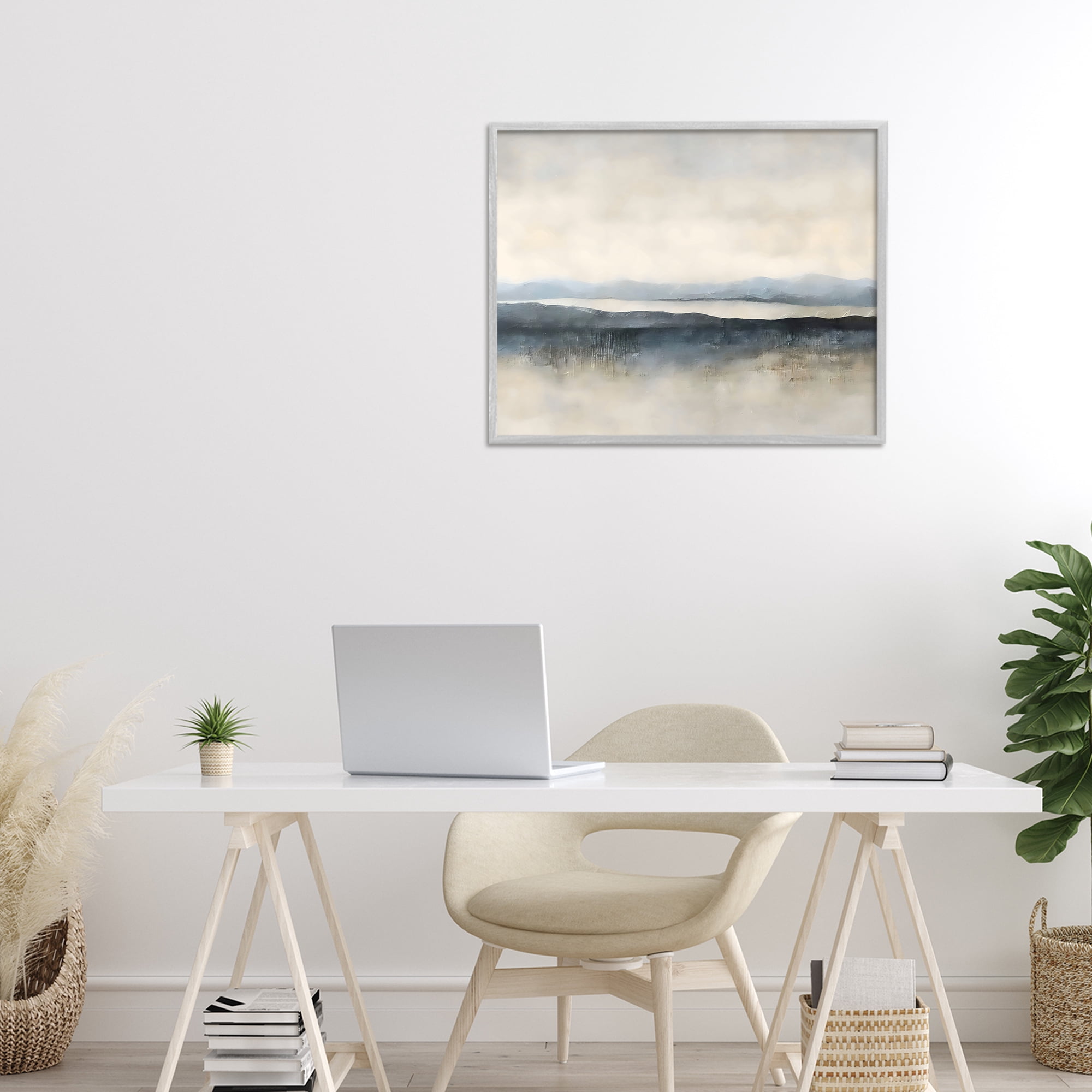Stupell Industries Misty Muted Horizon Gray Framed Giclee Art, design by Riley B