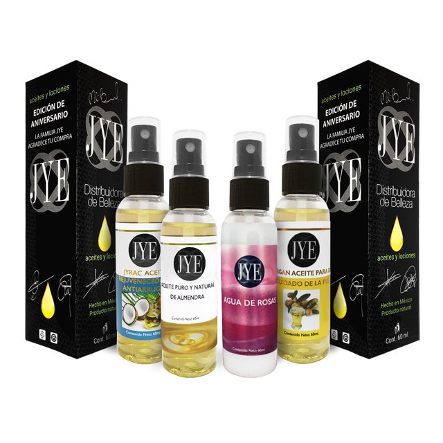 Kit de Hidratación CUIDADO DE LA PIEL (Incluye: aceite de coco, aceite de almendras dulces, aceite de argán y agua de rosas) JYE Natural