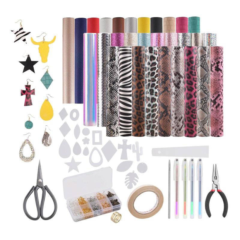 Cut Molds Pllieay 24 Pieces Leather Earring Making Kit Include Instructions 4 Kinds of Faux Leather Sheet and Tools for Earrings Making 6.3 inch x 8.3 inch 
