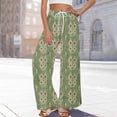 thumbnail image 4 of WTOBBY Women's Floral Print Wide Leg Pants with Deep Pockets, High Waist Drawstring Comfort Trousers for Casual and Outdoor Wear,Army Green L, 4 of 6