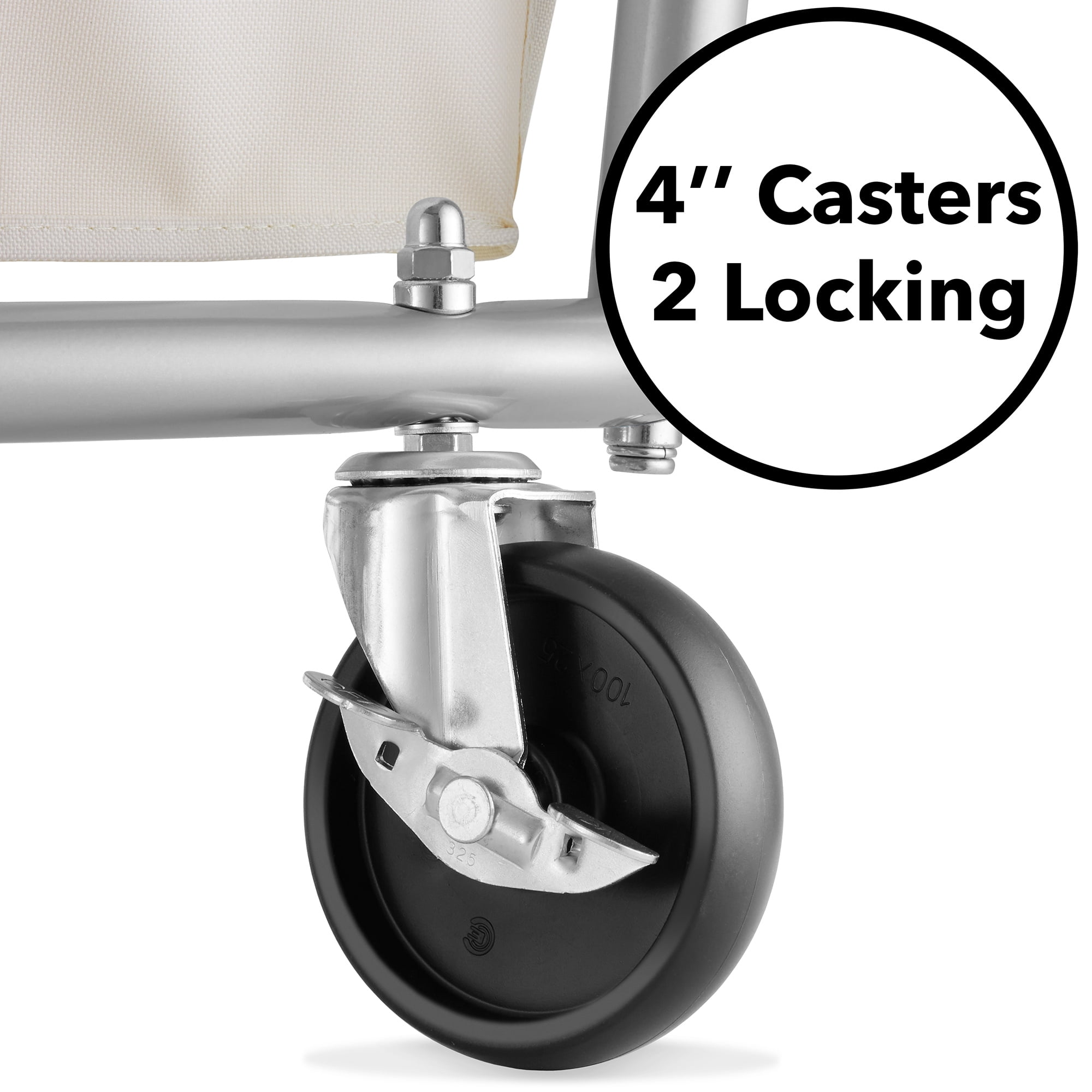 Dryser 2 Section Commercial Rolling Laundry Hamper on Wheels with Removable Canvas Bins - White